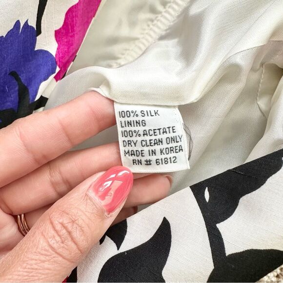 Vintage 90’s Arnold Scaasi Silk Floral Dress in White Black Size 6 - Picture 6 of 6